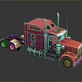 Red Heavy Duty Truck With Cab Exhaust Pipes And Shiny Wheels