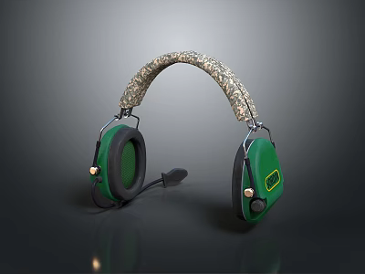 Green Over Ear Headphones With Camouflage Headband And Built In Microphone For High Quality Audio 3d model