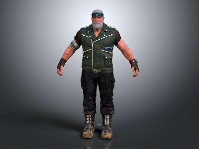 Bearded Game Movie Character In Blue Bandana Black Vest Arm Wristbands Dark Pants Worn Boots 3d model