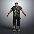 Bearded Game Movie Character In Blue Bandana Black Vest Arm Wristbands Dark Pants Worn Boots