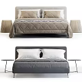 Modern Minimalist Double Bed With Gray Frame White Pillows And Side Tables 3d model
