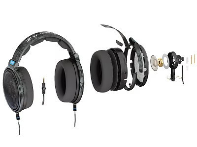 Premium Headphones Detailed Disassembled View With Earpads Headband Components And Accessories 3d model