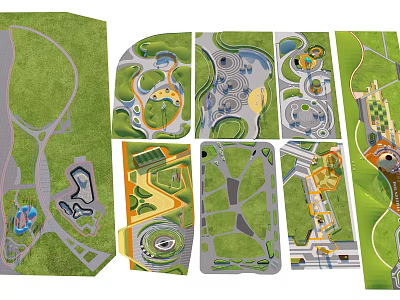 Various Park Landscape Layouts With Green Spaces Pathways Recreational Areas And Facilities 3d model