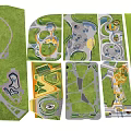 Various Park Landscape Layouts With Green Spaces Pathways Recreational Areas And Facilities