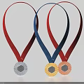 Decorative Ornament Set with Gold Silver Copper Medals and Red Blue Ribbons