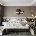 Modern Bedroom Interior With Circular Gold Decor Bed Wall Design Large Window Bench And Rug