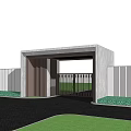 Modern Entrance Gate With Contemporary Design Green Plants Lawn And Water Feature