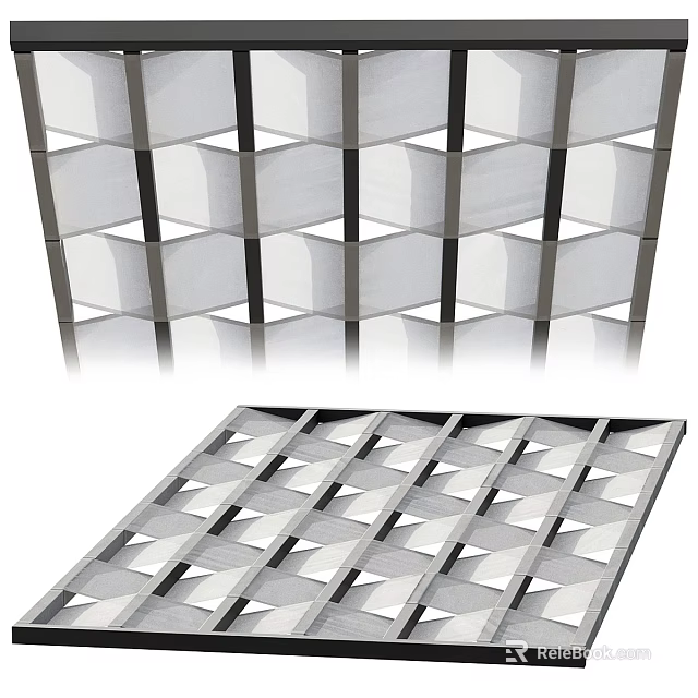 Modern Metal Grid Ceiling Design With Geometric Pattern And Structured Panels 3d model