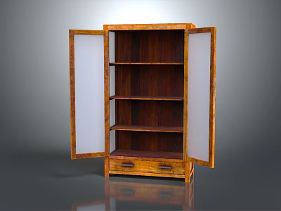 Modern Open Wooden Cabinet With Glass Doors Storage Shelves And Drawers 3d model