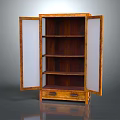 Modern Open Wooden Cabinet With Glass Doors Storage Shelves And Drawers