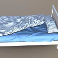 Cozy Single Bed With White Frame Blue Sheet And Striped Blanket 3d model