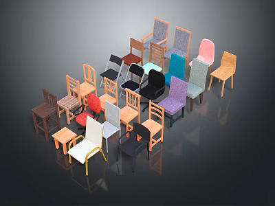 Furniture Collection Of Diverse Colored Chairs And Stools With Various Styles 3d model
