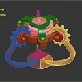 Lighting Combination with Modern Industrial Gears Metal Structure Red Gold Components and Blue Light Source