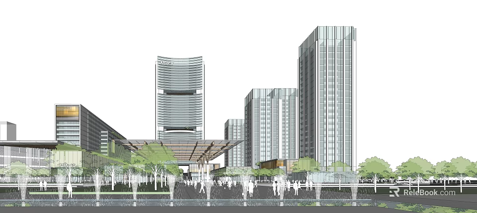 Modern Urban Architectural Design With Tall Buildings And Pedestrian Plaza 3d model 