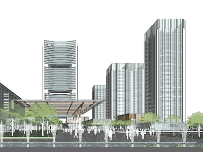 Modern Urban Architectural Design With Tall Buildings And Pedestrian Plaza 3d model