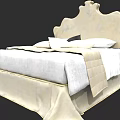 Elegant Double Bed With Ornate Headboard White Bedding And Decorative Blanket 3d model