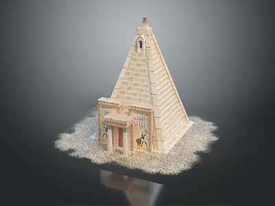 Ancient Pyramid Tower with Stepped Architecture Egyptian Style Carvings Ornate Entrance and Sandy Base 3d model