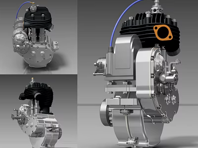 Detailed 3D Rendering of Engine Showing Structural Components and Multiple Angles 3d model