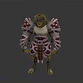 Wolfman Warrior Character in Decorative Armor with Red White Accents Spiked Shoulders and Leather Belt