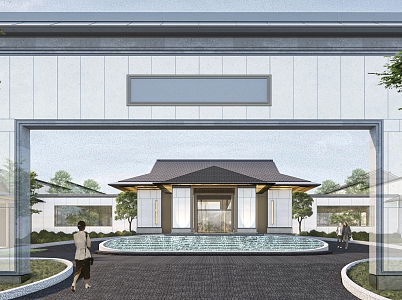 New Chinese Style Gate Hop Song Style Single-family Villa Area Entrance Lobby Landscape 3d model