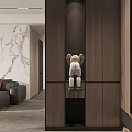 Modern Living Room And Dining Area With Marble Wall Gray Sofa Orange Cushions And Wine Cabinet
