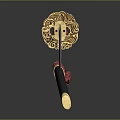 Traditional Samurai Sword With Red Handle Gold Decorations And Black Scabbard