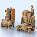 Future Architecture Industrial Style Modular Twin Buildings Stone Metal Exteriors Orange Accent Details