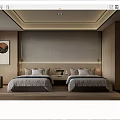 Hotel Room Interior With Twin Beds Wooden Flooring Bedside Lamps And Minimalist Design