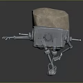 Silver Metal Robot Featuring Large Eyes Antennas Raised Hand Sitting On Rock Dark Background