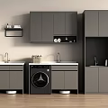 Modern Laundry Room with Washer Dryer Gray Cabinets Sink and Storage