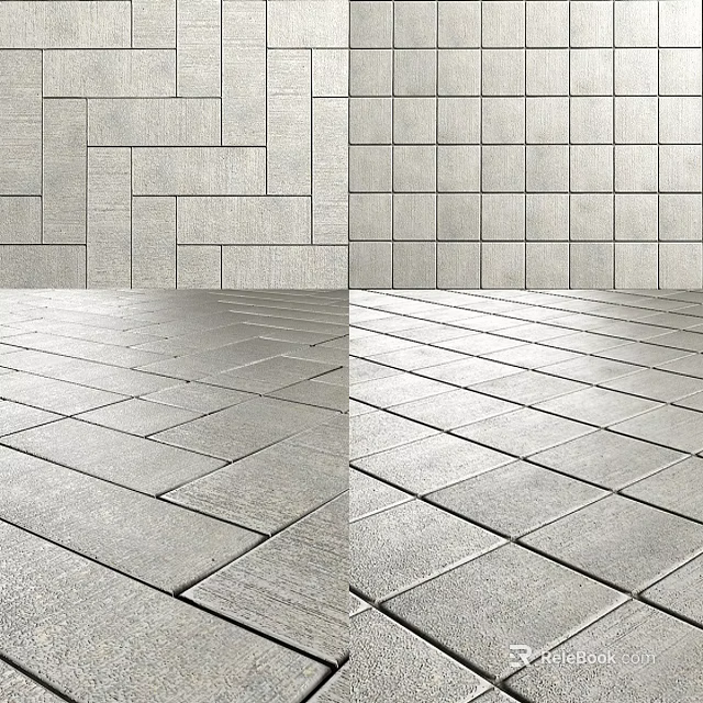 Gray Stone Floor Tiles With Modern Patterns And Layouts For Interior Flooring 3d model