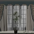Elegant Curtains with Blue Gray Valance Beige Patterns White Sheer Panels and Tassel Accents