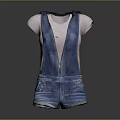 Denim Overalls Shorts Outfit Paired with White T-shirt for Casual Look