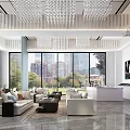 Modern Luxury Real Estate Sales Office Lobby With Glossy Marble Floor And Elegant Lounge Area