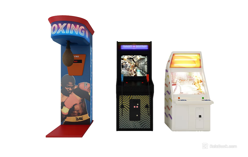 Popular Entertainment Appliances Featuring Boxing Arcade Machine Classic Game Console and Coin Operated Prize Machine 3d model 