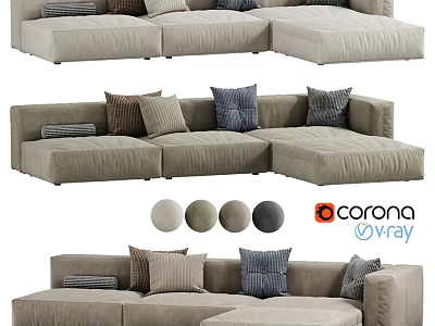 Modern Beige Double Sofa With Soft Fabric And Decorative Pillows 3d model