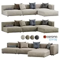 Modern Beige Double Sofa With Soft Fabric And Decorative Pillows