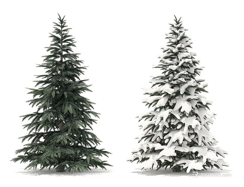 Two Green And Snow Covered Arbor Trees Showcasing Natural Winter Appearance 3d model 