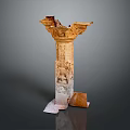 Ancient Carved Stone Pillar With Intricate Designs And Broken Top