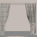 Elegant Patterned Velvet Curtains Hanging On Metal Rod Against Light Wall
