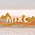 Modern Art Installation With Gold And Orange Mountain Patterns And 3D Lettering MIXC On Wall