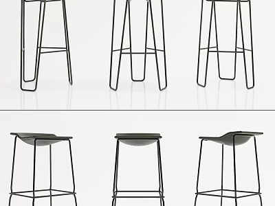 Modern Bar Stools With Sleek Metal Frame And Minimalist Design Shown In Multiple Angles 3d model