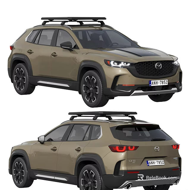 Modern Mazda SUV with Beige Exterior Black Wheels and Roof Rack 3d model 