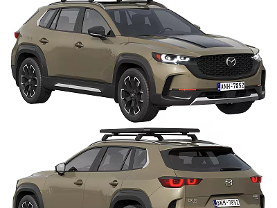 Modern Mazda SUV with Beige Exterior Black Wheels and Roof Rack 3d model
