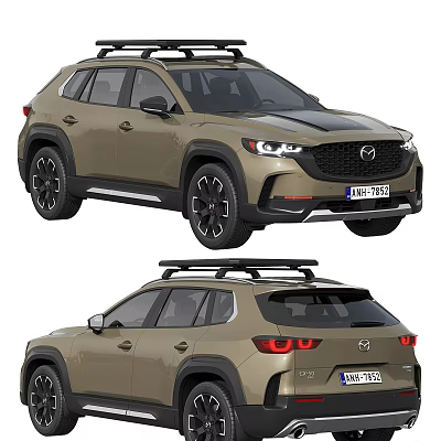 Modern Mazda SUV with Beige Exterior Black Wheels and Roof Rack 3d model