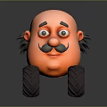 Kids Playful Cartoon Character Toy Car With Bald Head Mustache Big Eyes And Four Tires