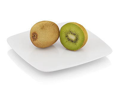 Fresh Ripe Kiwi Fruits Whole and Sliced on White Square Plate 3d model