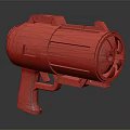 Futuristic Sci Fi Weapon With Green Red Body Blue Light Strips And Circular Barrel
