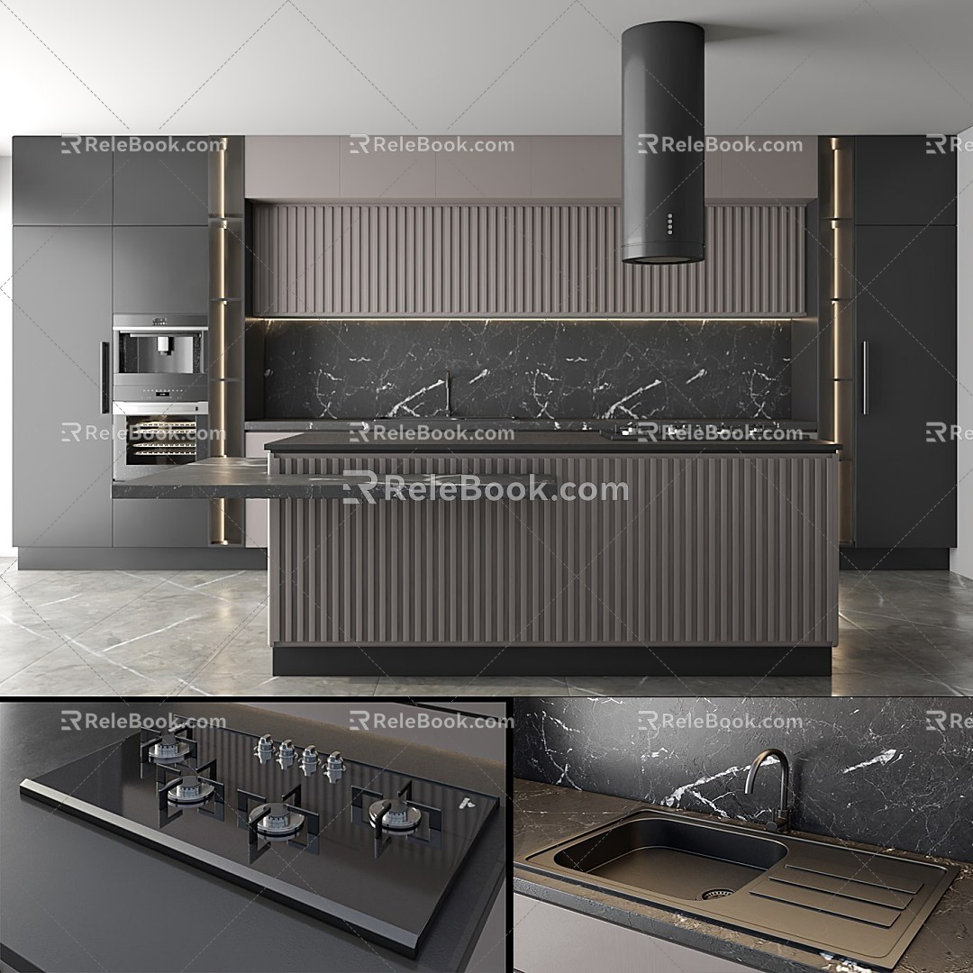 Modern Open Kitchen 3d model