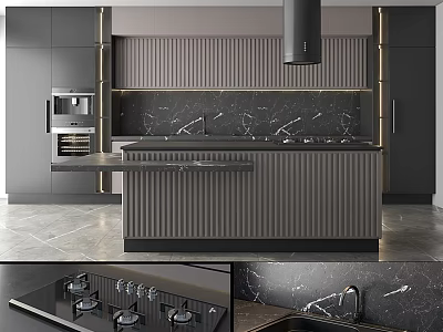 Modern Kitchen Interior With Gray Cabinets Marble Countertops Island And Range Hood 3d model